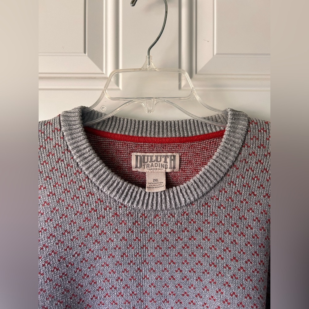 Duluth Trading Co Gray and Red Crewneck Sweater